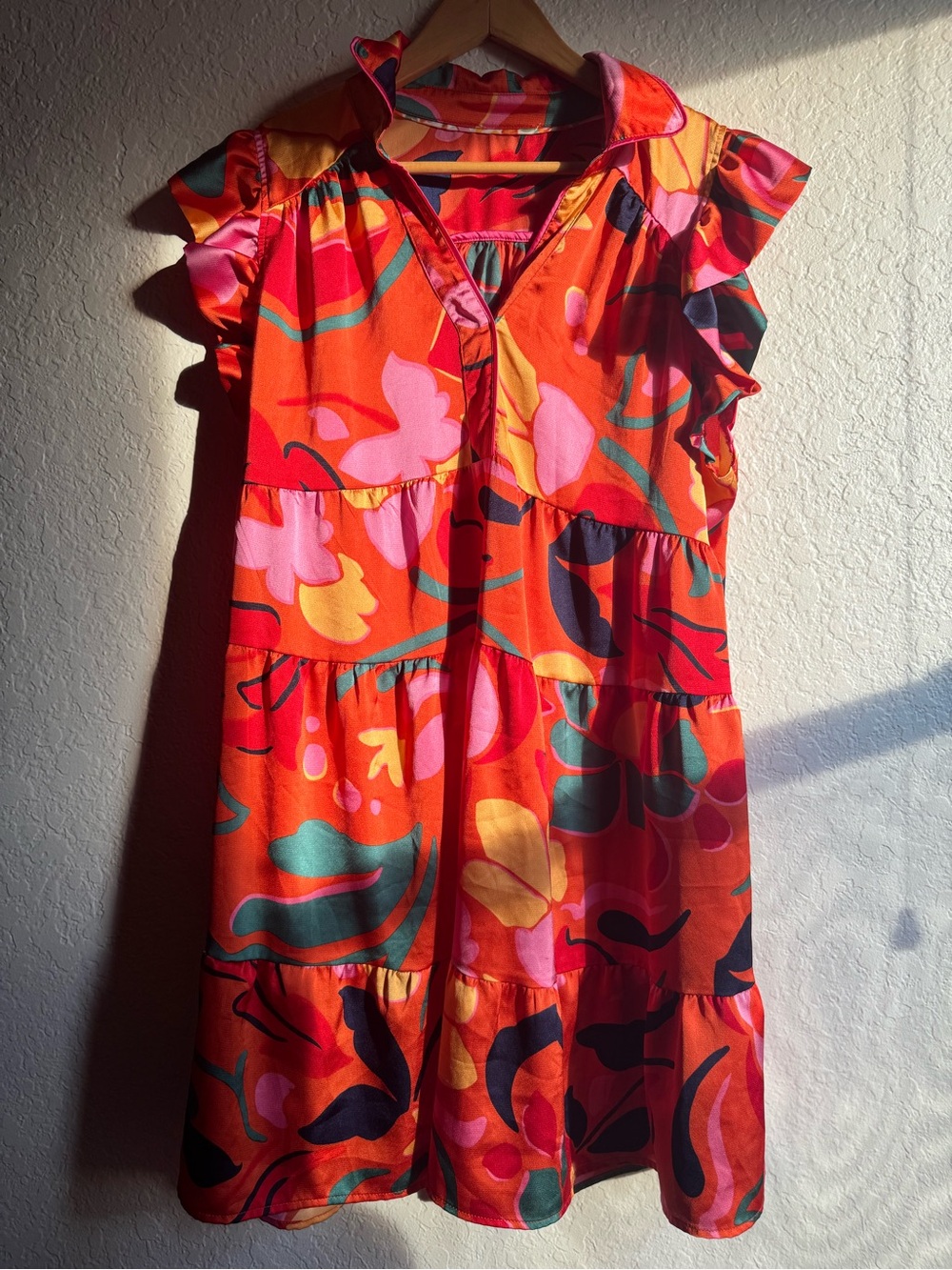 Vibrant Orange Floral Tiered Sleeveless Dress